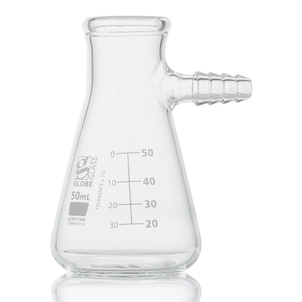 Globe Scientific Flask, Filter, Globe Glass, 50mL, Dual Graduations, ASTM E1406, 6/Box Filter flask;50ml filter flask;glass filter flask